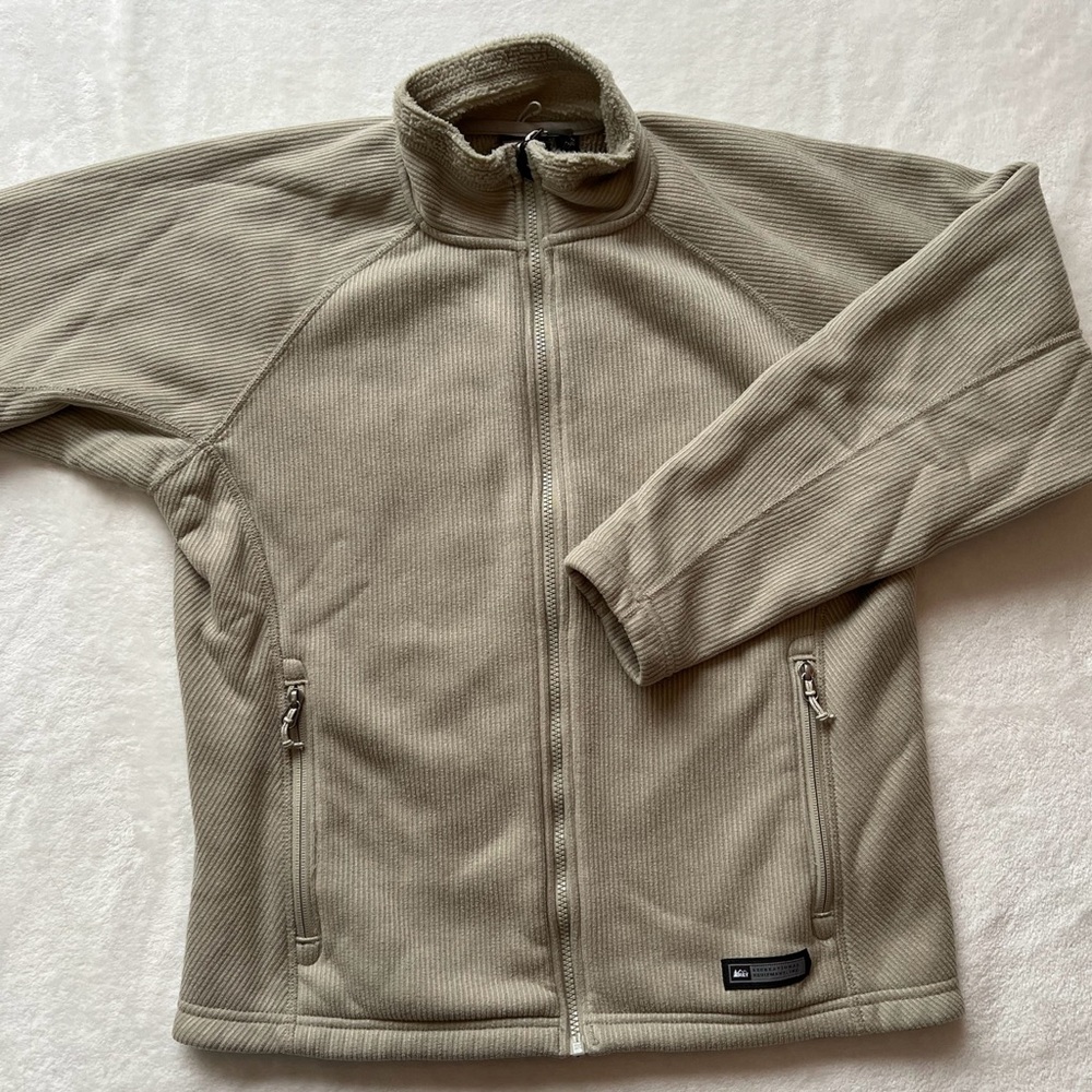REI Women’s Jacket Tan Full Zip Fleece Sweater Mock Neck - Picture 2 of 8